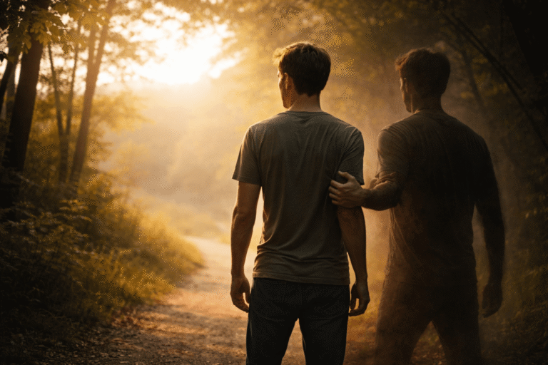 why do I self sabotage when things are going good – man holding himself back through shadow in sunlight path