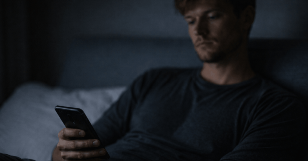 why do i feel emotionally numb even when nothing is visibly wrong – a person holding a phone in a dark room, looking at it without reaction, reflecting emotional disconnection