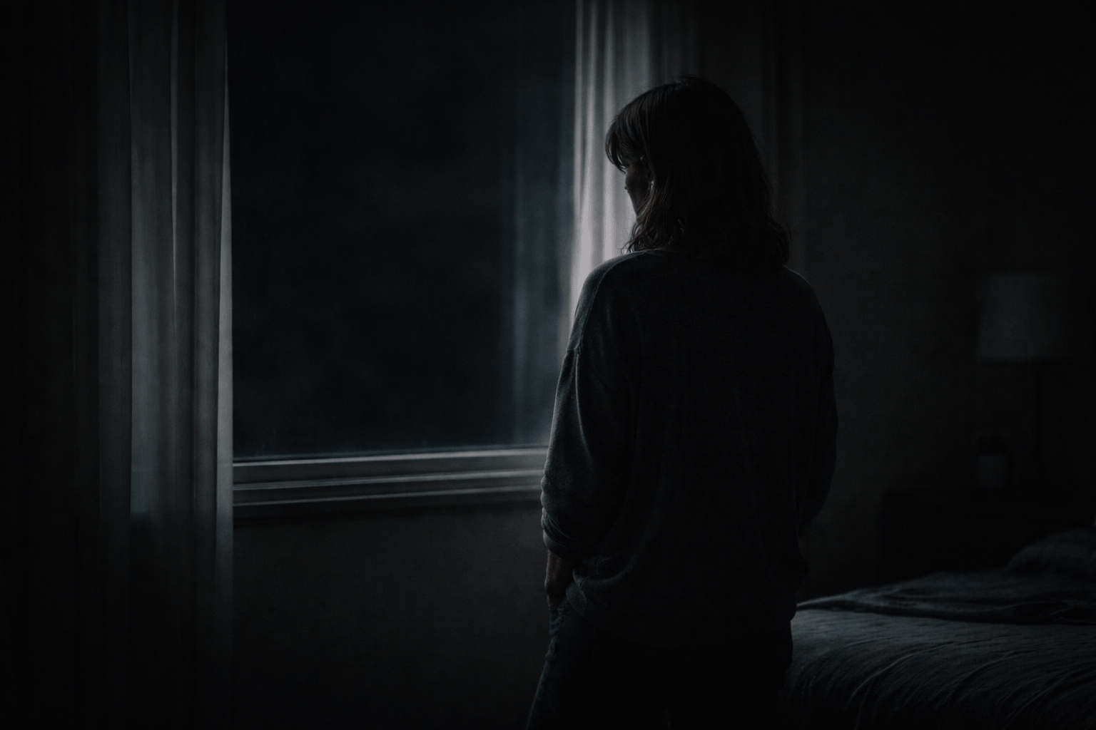 why do i feel spiritually empty even when nothing is wrong – a person standing by a window at night in a dark room, looking into emptiness with a quiet sense of inner disconnection