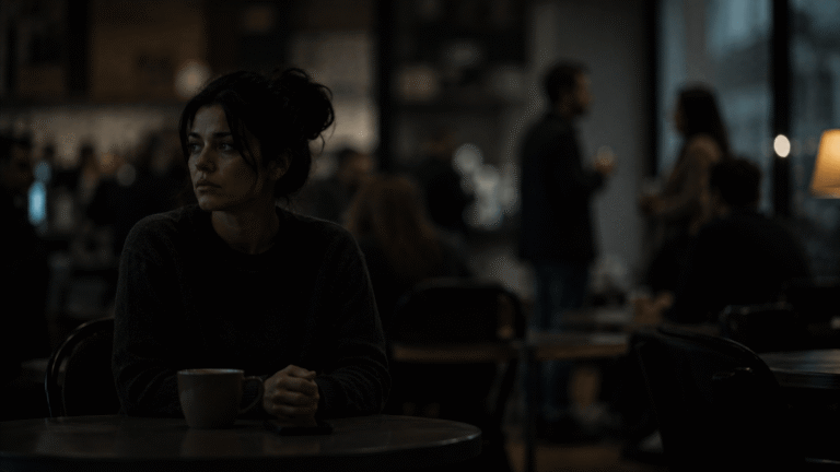 why do i feel like i don’t belong anywhere – a person sitting alone in a dim café while others interact in the background, showing emotional distance and disconnection