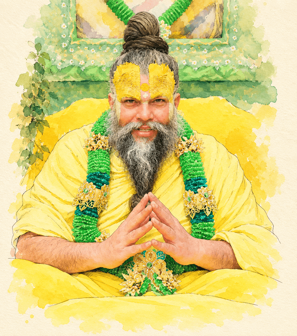 Ink art of Premanand Maharaj reflecting on how to develop love for God