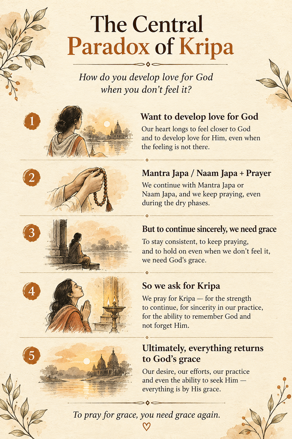 Infographic on how to cultivate love for God through Mantra Japa, Naam Japa, prayer and grace