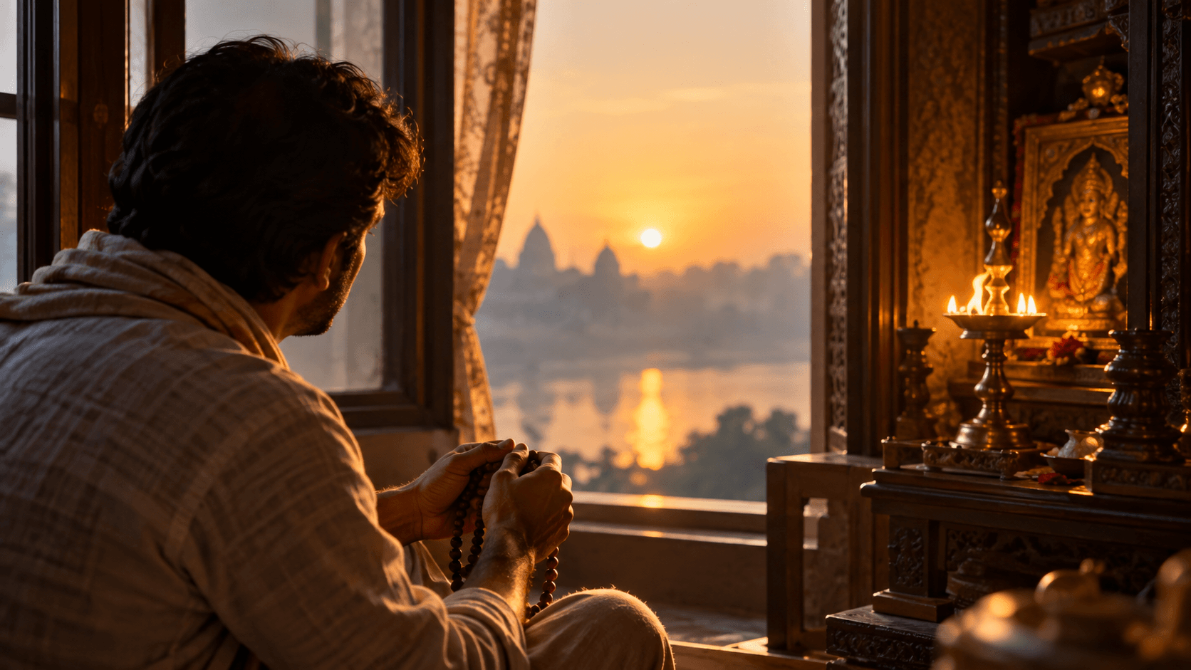 Indian man practising japa to develop love for God during a dry spiritual phase