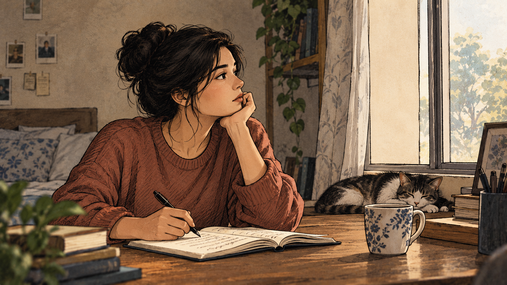 Why Do I Say "I'm Fine" When I'm Not? image showing a person introspecting how her life is not okay at the moment but she doesn't want to tell anyone about it