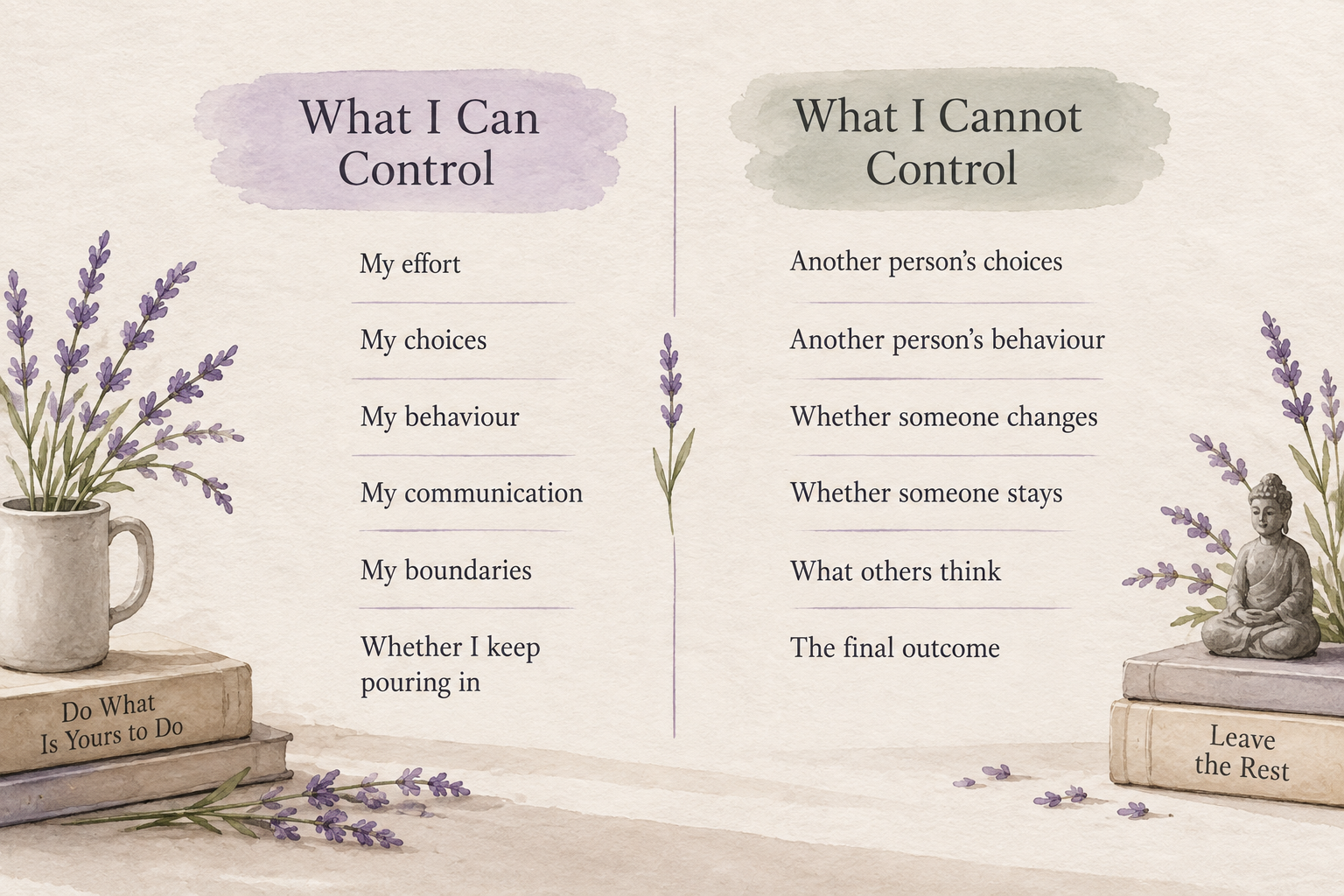 Infographic showing the need for control, including what you can and cannot control.